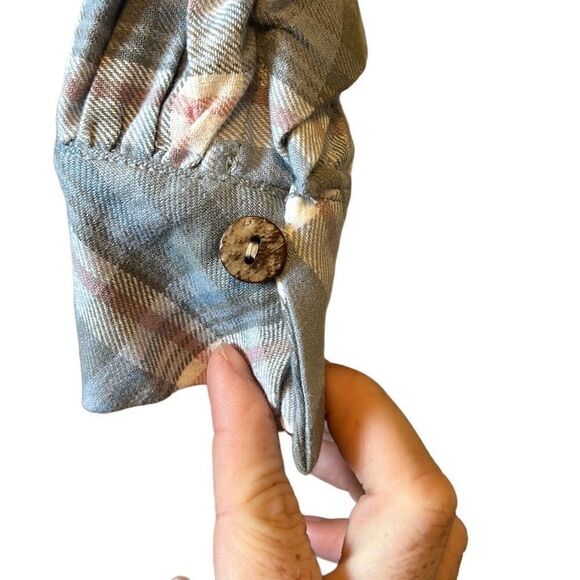 Flowy Plaid Blouse Button Up Top Unique Cut Oversized Boho Chic - Picture 2 of 7